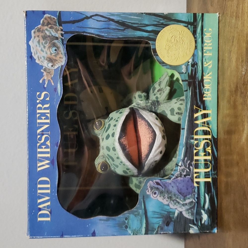 Tuesday children's book with plush frog